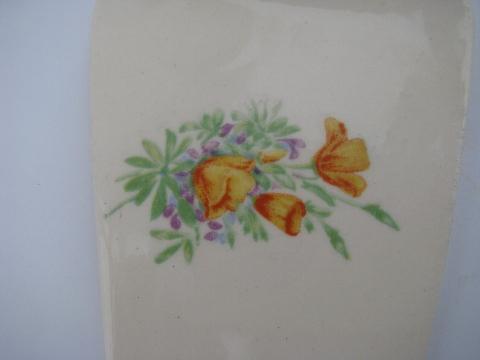 vintage oven proof china, pottery cake or pie server, yellow tulips