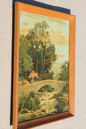 vintage paint by number pictures, french ruins garden bridge landscape paintings