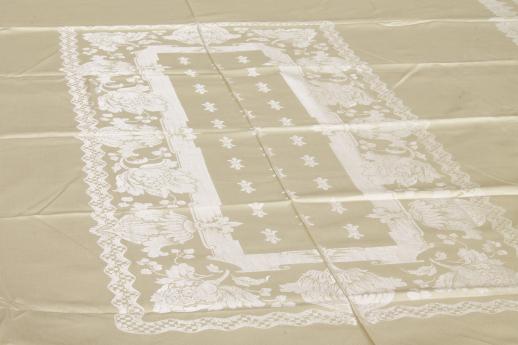 vintage pale yellow cotton rayon damask tablecloth & dinner napkins set, Holland labels