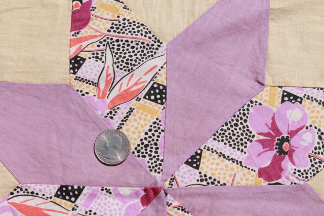 vintage patchwork quilt blocks, hand stitched stars pieced cotton prints & solid colors