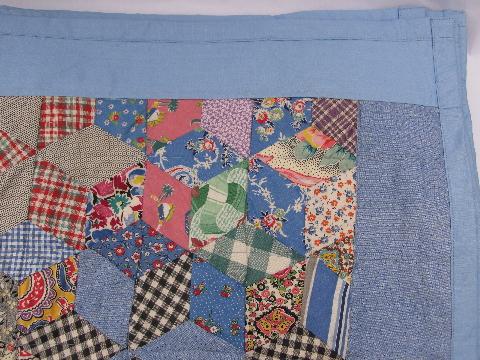 vintage patchwork quilt, old cotton print fabric, pieced star pattern