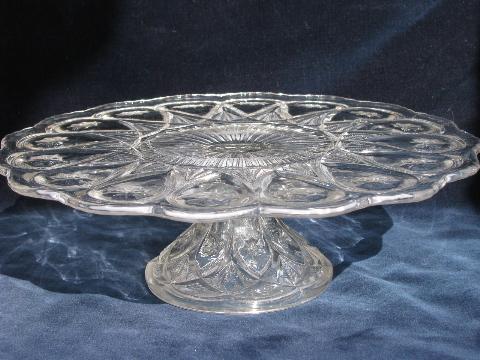 vintage pattern glass cake stand pedestal plate, old early american pressed glass