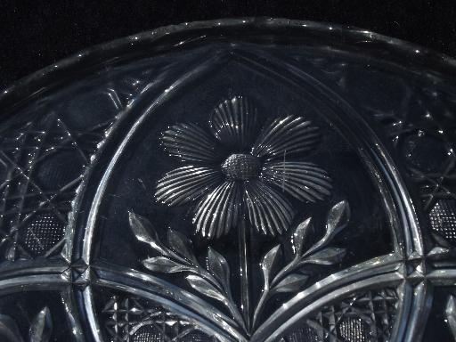 vintage pattern glass cake stand pedestal plate, old early american pressed glass