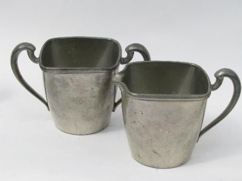 vintage pewter lot, two cream pitcher and sugar bowl sets