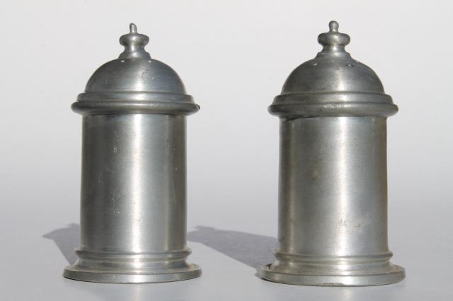 vintage pewter salt & pepper shakers set, antique colonial style pewter