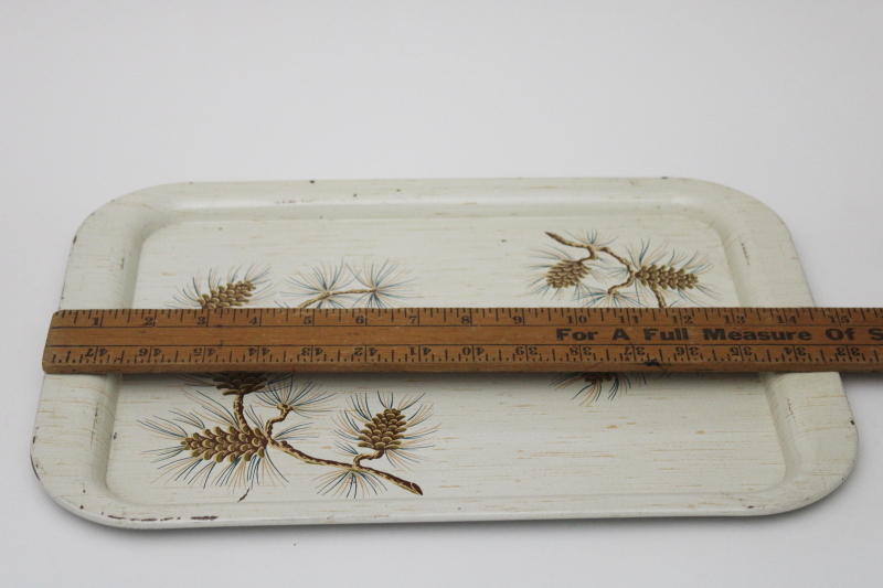 vintage pine branches pinecones print metal tray, rustic neutral winter holiday decor