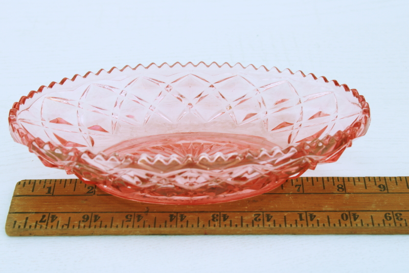 vintage pink depression glass Imperial diamond block pattern, oval bowl celery or pickle dish