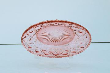 vintage pink depression glass Imperial diamond block pattern, oval bowl celery or pickle dish