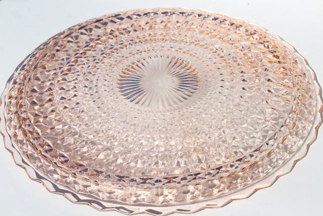 vintage pink depression glass cake plate, Holiday buttons & bows large round tray
