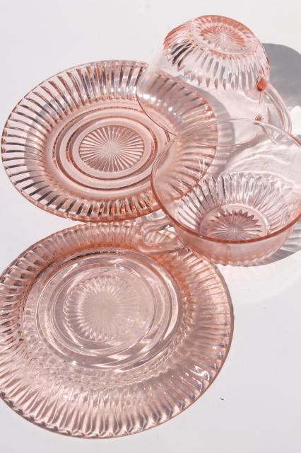vintage pink depression glass dishes, Anchor Hocking Coronation / Queen Mary ribbed glass