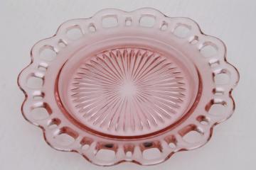 vintage pink depression glass plate, Anchor Hocking Old Colony open lace edge