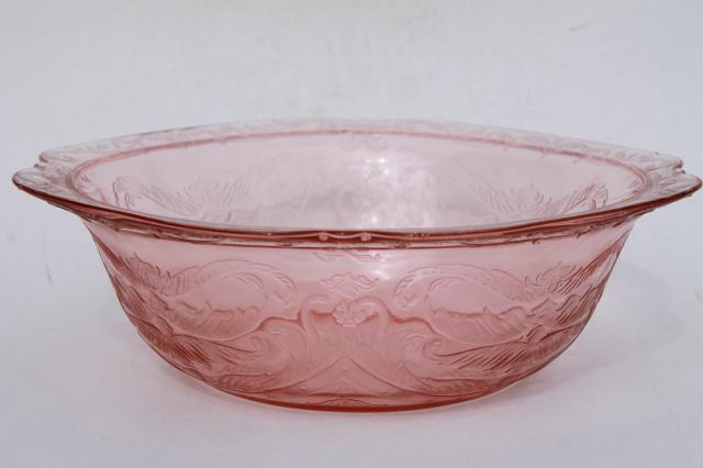 vintage pink depression glass salad bowl, Federal Madrid or Indiana Recollection