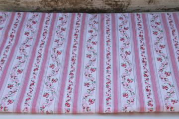 vintage pink floral stripe cotton fabric, soft summer weight pillowcases fabric pillow ticking