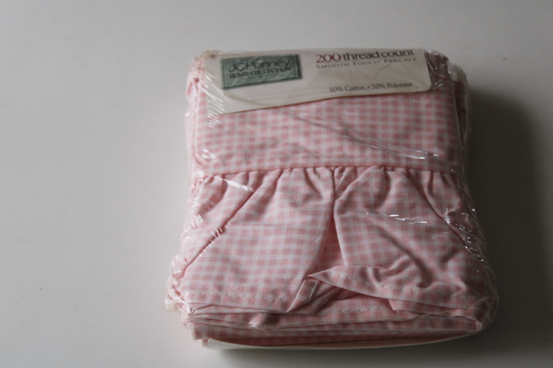 vintage pink gingham ruffled pillowcases pair, crisp cotton blend sealed package JCPenney