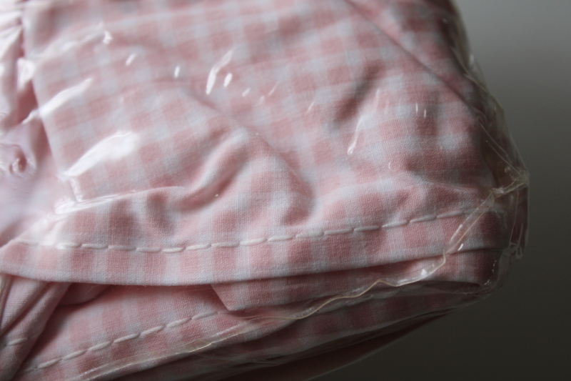 vintage pink gingham ruffled pillowcases pair, crisp cotton blend sealed package JCPenney
