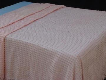 vintage pink popcorn chenille bedspread, light weight summer cotton bed cover