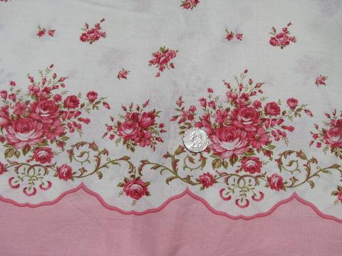 vintage pink roses border print cotton fabric for pillow slips & pillowcases