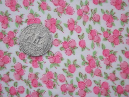 vintage pink & white fruit print fabric, tiny quilting print - pink peaches