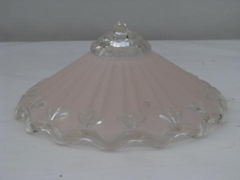 vintage pink & white glass lamp shade for pendant light fixture, ceiling lighting