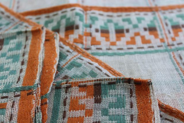 vintage placemats & napkins set, rustic woven linen in Santa Fe style southwest colors