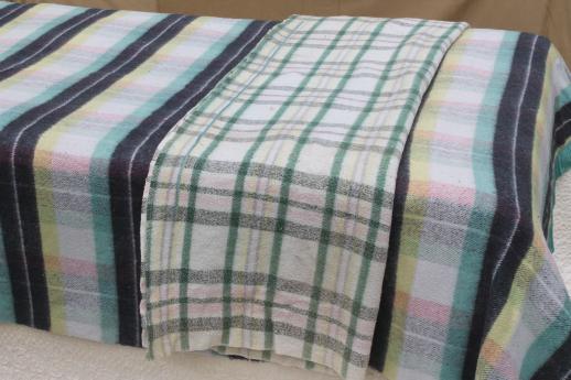 vintage plaid camp blankets, retro jade green / pink / black blanket plaids