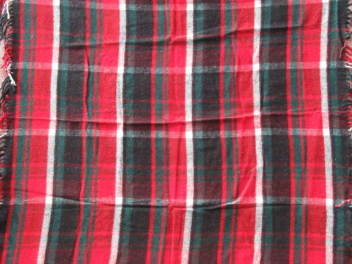 vintage plaid wool stadium throw / camp blanket, for picnic or camping