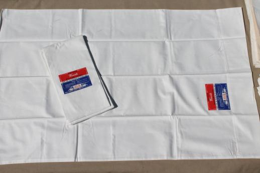vintage plain white pure cotton pillowcases, lot one dozen deadstock pillow cases w/ paper labels