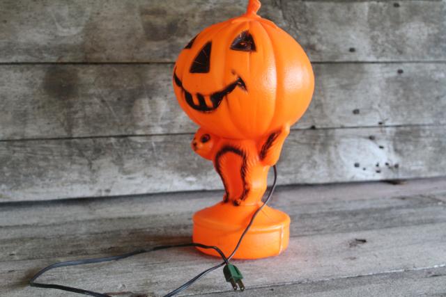 vintage plastic blow mold Halloween jack-o-lantern pumpkin & cat electric light window decor