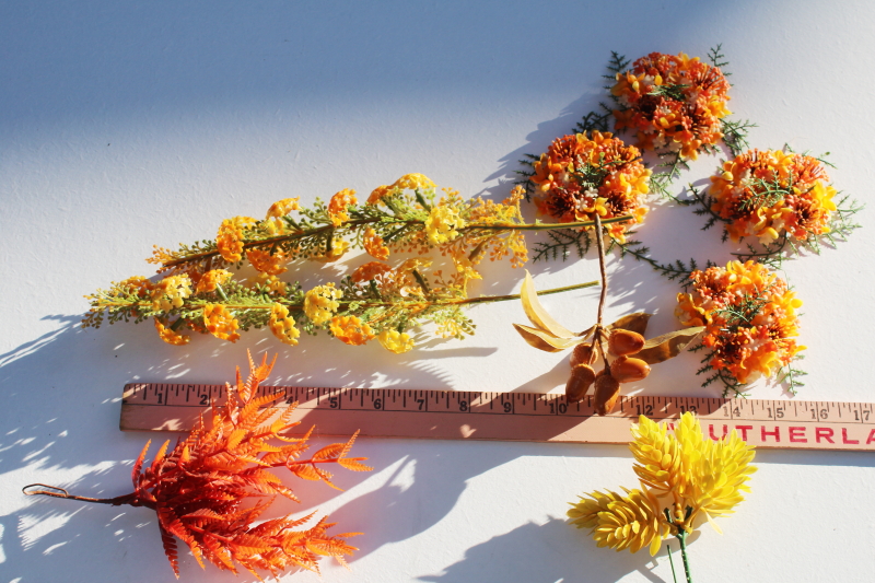 vintage plastic flowers, floral pick  candle rings fall leaves autumn colors