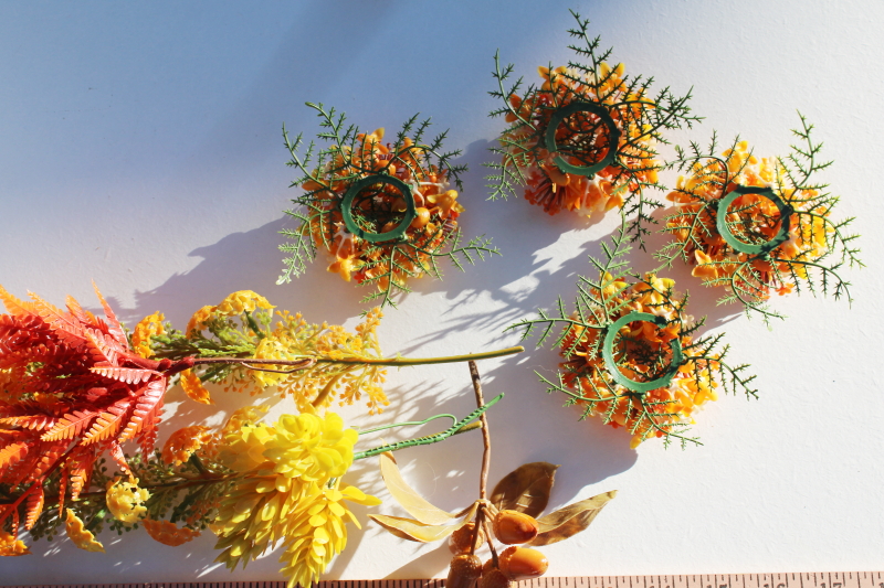 vintage plastic flowers, floral pick  candle rings fall leaves autumn colors