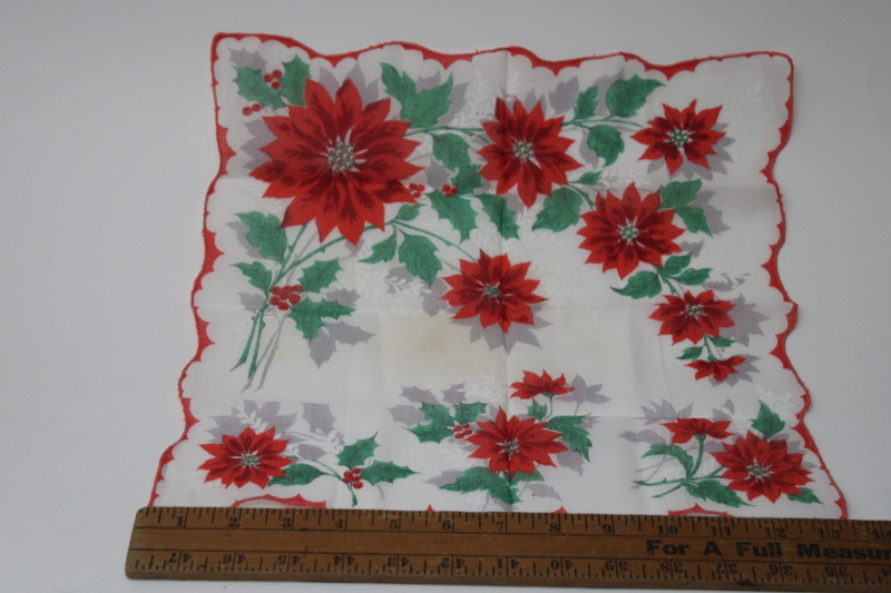 vintage poinsettia print Christmas gift box w/ printed cotton holiday floral hanky