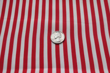 vintage polyester fabric, silky poly w/ peppermint red & white wide stripe