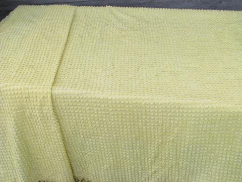 vintage popcorn chenille cotton bedspread, 1950s-60s butter yellow
