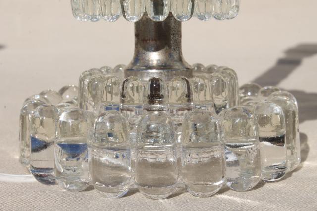 vintage pressed glass boudoir lamps, 50s hollywood regency vanity lamp set
