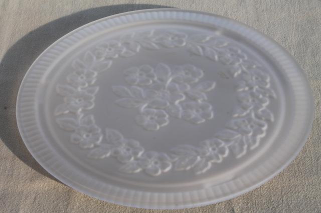 vintage pressed glass cake plate or tray plateau, clear frosted satin glass