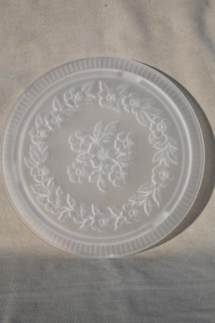 vintage pressed glass cake plate or tray plateau, clear frosted satin glass