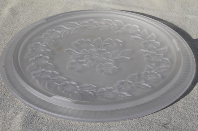 vintage pressed glass cake plate or tray plateau, clear frosted satin glass