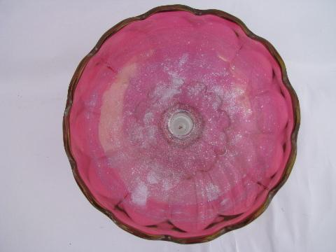 vintage pressed glass candy dish, pedestal bowl w/ old ruby stain flash color