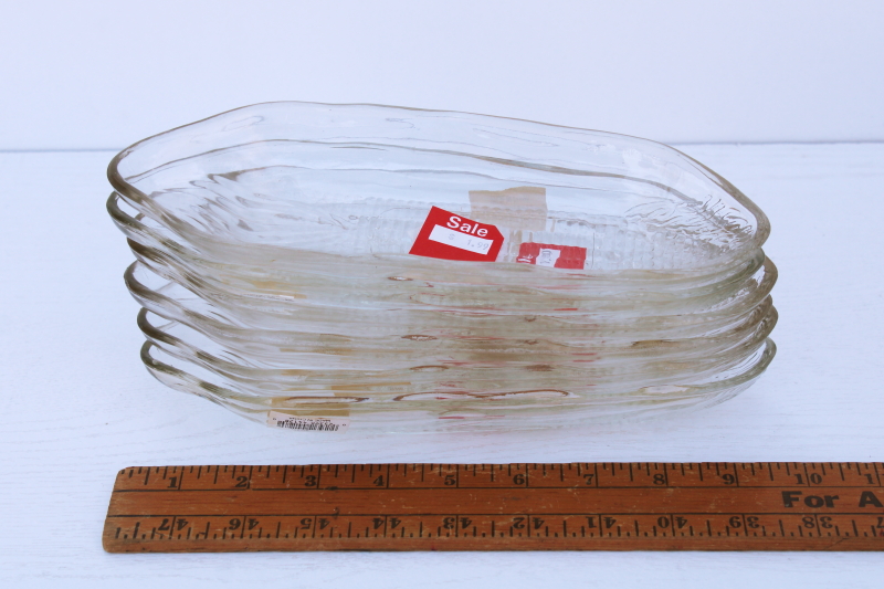 vintage pressed glass dishes for sweet corn, corn on the cob embossed design new old stock Pfaltzgraff