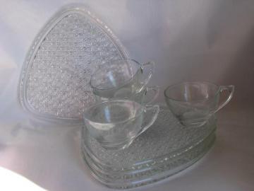 vintage pressed glass snack sets - cups, daisy & button plates, crystal color
