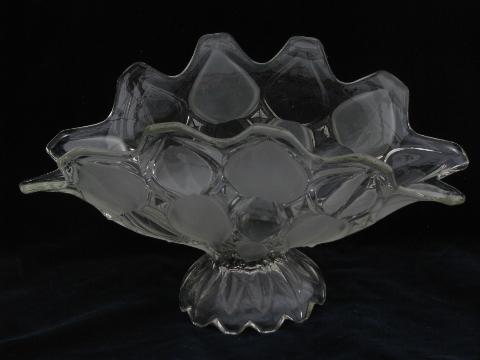 vintage pressed pattern glass banana dish, large old fruit bowl centerpiece stand