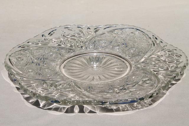 vintage pressed pattern glass cake plate, sparkling crystal clear glass