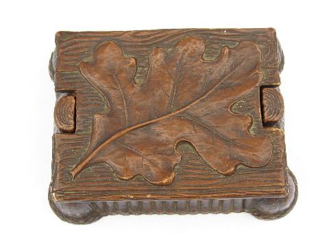 vintage pressed wood composition jewelry box, Oak Leaf & Acorn