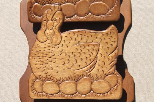 vintage pressed wood hen chickens wall hanging mail box catch-all, country kitchen decoration 