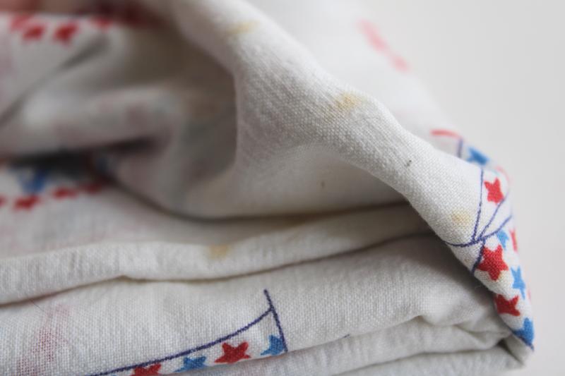 vintage print cotton fabric, nautical theme red white blue stars & sailboats