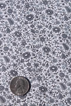 vintage print cotton fabric, quilting weight tiny floral black grey white