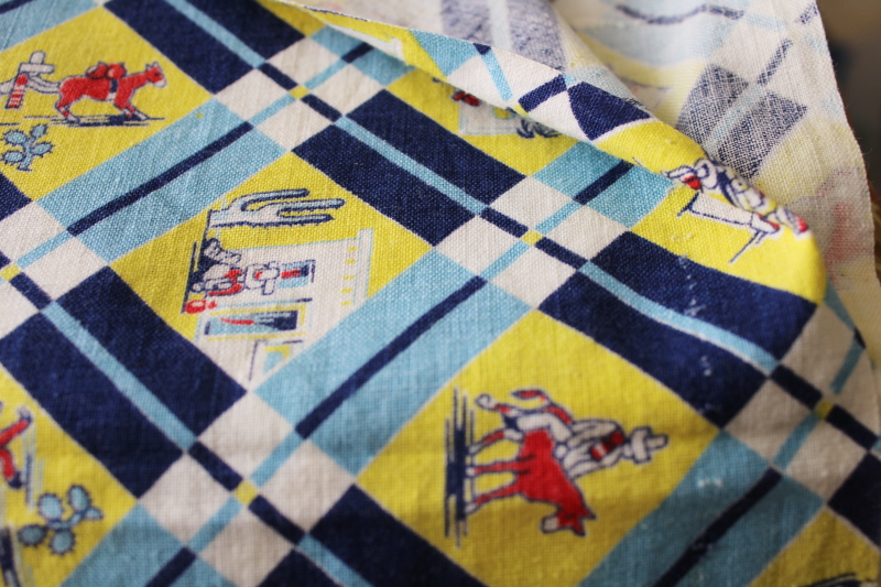 vintage print cotton feed sack fabric, 1940s south of the border old Mexico colorful