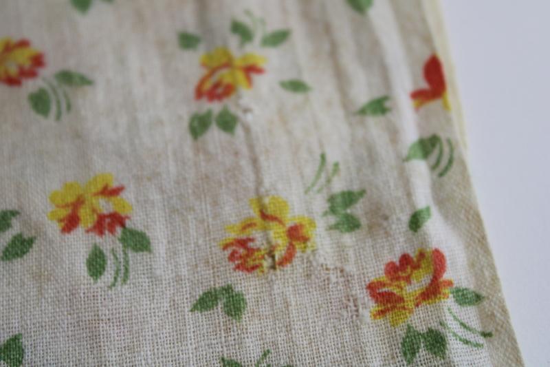 vintage print cotton feed sack fabric, prairie girly roses yellow rose floral