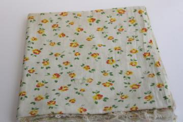 vintage print cotton feed sack fabric, prairie girly roses yellow rose floral