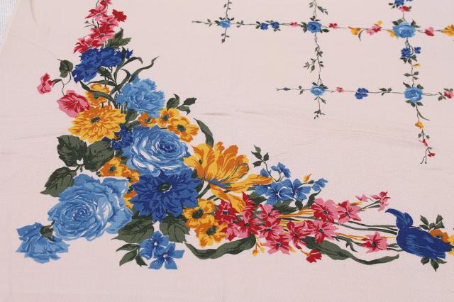 vintage print cotton tablecloths, retro 40s 50s kitchen tablecloth lot 